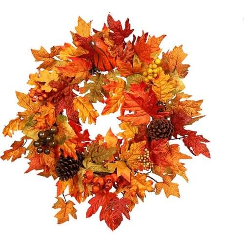 50cm Halloween Wreath Artificial Maple Leaf Pumpkin Wreath Halloween Door Decoration Thanksgiving Autumn Wreath