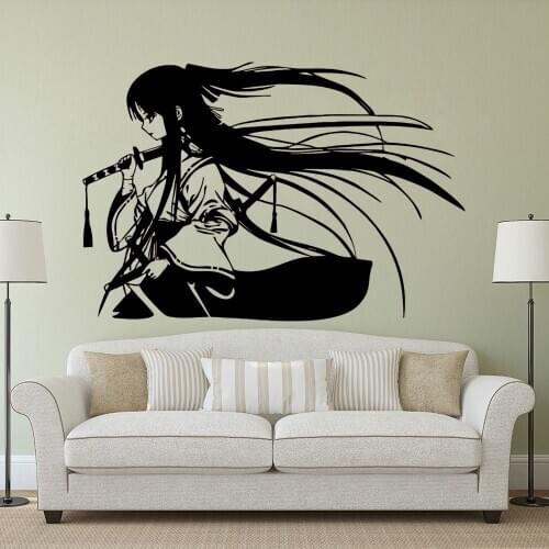 Anime Lady Samurai With Sword Wall Decal Anime Sticker Home Living And Girl Room Decoration Removable A003301