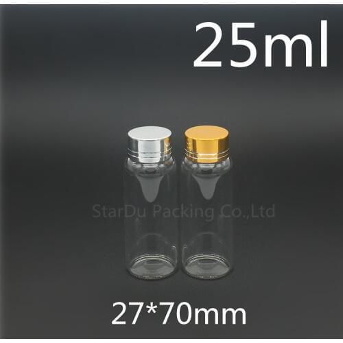Free shipping 500pcs/lot diameter 27mm 25ml aluminum cover neck glass bottle for vinegar alcohol,carft/storage candy bottles