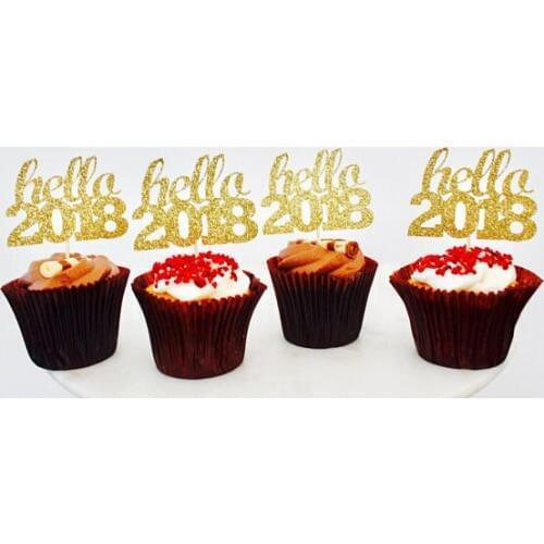 Glitter gold Hello 2018 cupcake toppers party cake decoration doughnut food toothpicks
