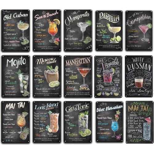 Goblet Cocktail Mojito Fruits Menu Sign Metal Wall Plaques Decor Bar Cafe Juice Metal Tin Sign Vintage Tin Plate Poster Painting