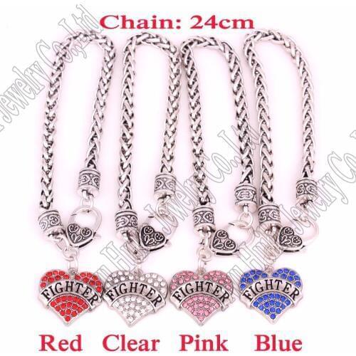 New Styles FIGHTER Crystal Heart silver plated Charm With 24CM(9.4") Wheat Chain Lobster Claw Bracelet Soldier jewelry