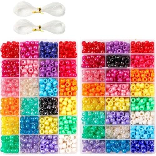 Pony Beads, 1,900 Pcs 9mm Pony Beads Set in 24 Colors with Elastic String for Bracelet Jewelry Making