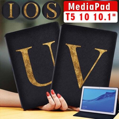 Tablet Case for Huawei MediaPad T5 10 10.1 Inch PU Leather Letter Series Flip Stand Cover Case + Free Stlyus