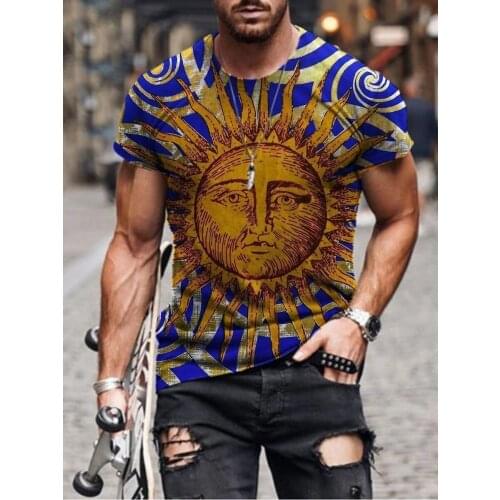 Hip-hop Style Large Size T-shirt Sun Irregular Pattern Short Sleeve Clothing Mens Summer 3d-printed T-shirt Xxs-4xl