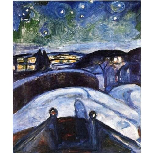 Oil Painting Reproduction on Linen Canvas,starry-night-1924 by Edvard Munch,100% handmade,abstract oil painting