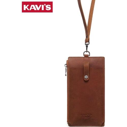 KAVIS New Fashion Leather Cell Phone Bag Shoulder Pocket Wallet Pouch Case Neck Strap For Boys High Quality Purse Phone Holder
