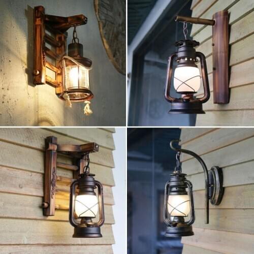 Chinese sytle bamboo handmade retro country lamps aisle corridor bedroom lamp bracket light creative iron Kerosene lamp CL50919