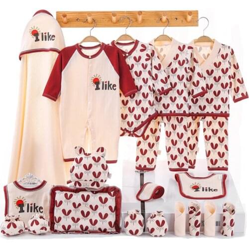 20 Pcs/set Baby Clothes Sets Cotton for Girl Boys Jumpsuit Hat Pillow Blanket Bibs Pants Shirt Red Grey