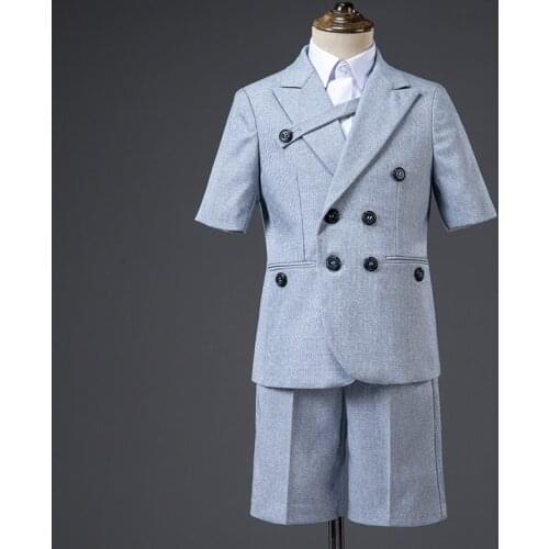 Baby Childrens High-quality Short-sleeved Suit Suit, Small Flower Girl Wedding, Boy Dress, Piano Costume, British Small Suit