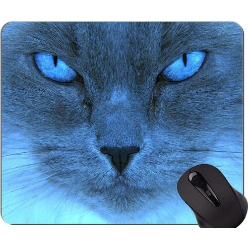 Mouse Pad with Stitched Edge,Animal cat eyes blue Non-Slip Rubber Base Mousepad