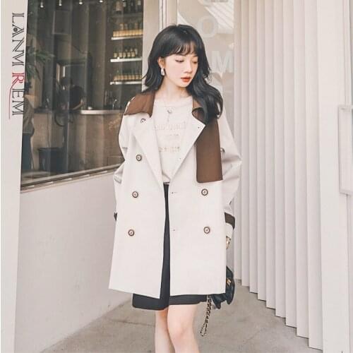 LANMREM 2021 Autumn New Korean Style Long-sleeved Stitching Contrast Color Windbreaker Woman Retro Casual Wasit Coat 2W213