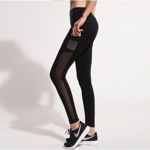 SALSPOR Leggings For Women Sport Yoga Pants Mesh Patch Polyester High Waist Push Up Black Wide Waistband Pocket Female