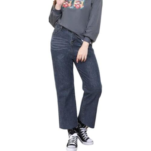 Fashion Casual Women Clothing Denim Baggy Jeans Straight Pants Plus Size High Waisted Rise Trousers For Mom 2021 Summer Spring