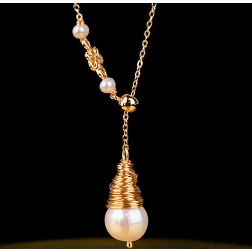 Fashion Women Freshwater Pearl Water Drop Pendant Necklace Gold Color Choker Bib Wedding Party Handmade Jewelry Gift Accessories