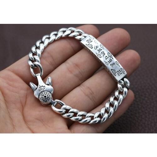 Mens Solid 925 Sterling Silver Om Mani Padme Hum classic Link Bracelet bangle Chain Jewelry A4666