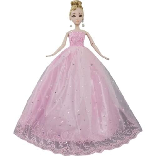 1:6 Doll Outfits for Barbie Dress Fashion Pink Sequin Princess Wedding Party Gown Kids Playhouse Accessories 1/6 BJD Clothes Toy