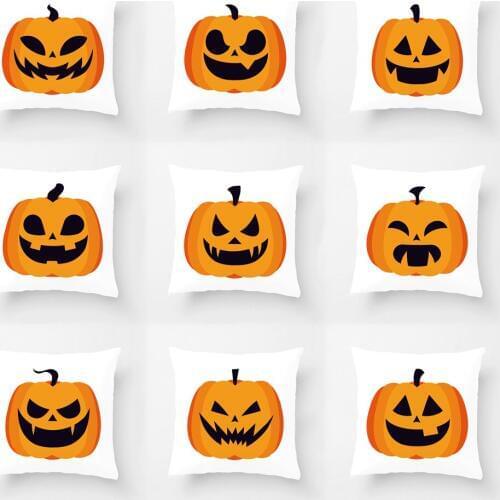 Happy Halloween Pumpkins Cushion Cover Funny expression Throw Pillow Case Yellow Decorative Pillowcase Gift For Car Sofa Seat