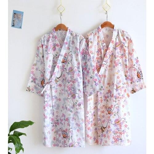 New Style Japanese Nightgown Women Double Cotton Yarn Bathrobe Women Breathable and Sweat-absorbent Thin Sweat-steaming Robe