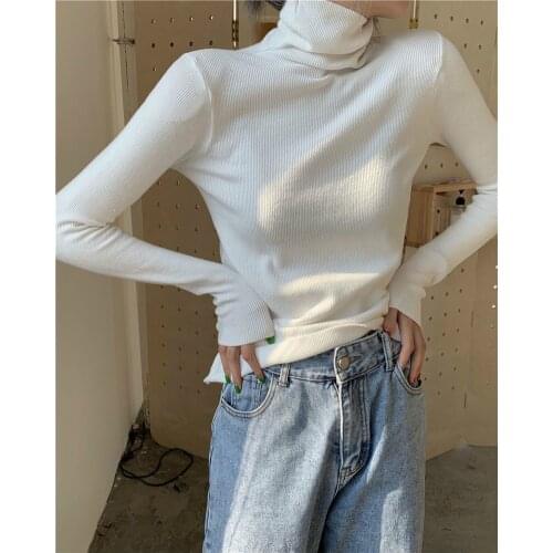 2021 New Spring And Autumn Womens High-neck Sweater Fashion All-match Womens Sweater High-neck Slim Simple Sweater