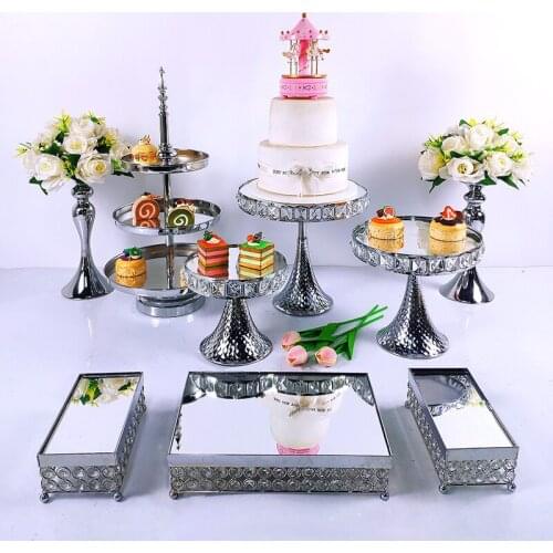 NEW 4-9pcs Silver Wedding Cake Stand Set Round Birthday Party Dessert Metal Cupcake Pedestal Display Plate Home Decor