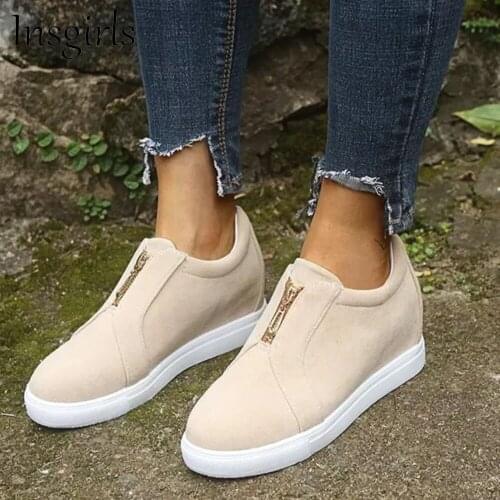 New Vulcanized Shoes Women 2021 Spring Autumn Round Toe Zipper Ladies Comfortable Sneakers Walking Running Female Sport Flats