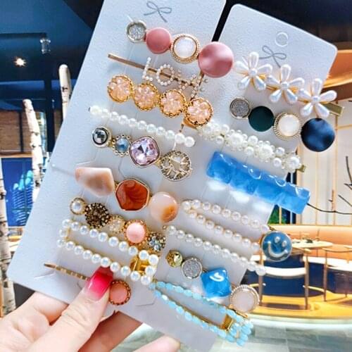 4pcs/set New Acrylic Barrette Hair Accessories For Women Fashion Simulated Pearl Letter Smiley Flower Hairpins Clip Girl Jewelry