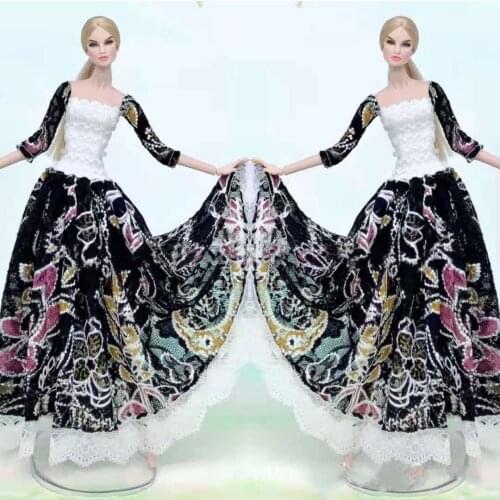 Cosplay 11.5" Princess Doll Clothes For Barbie Clothes Fashion Mid-sleeve Shirt Black Floral Skirt Gown 1/6 BJD Accessories Toys