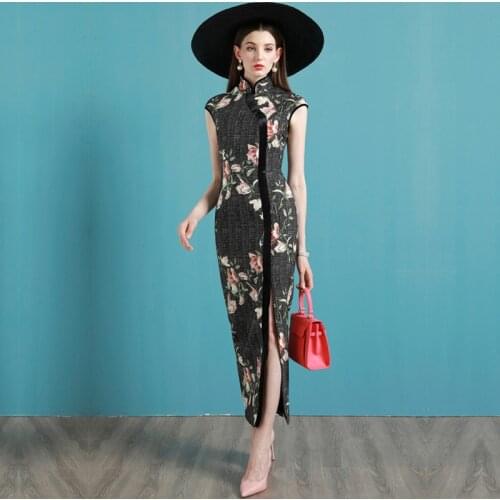 Retro Improved New Cheongsam Elegant Long Fashion Chinese Style 2021 Spring Show Evening Dress