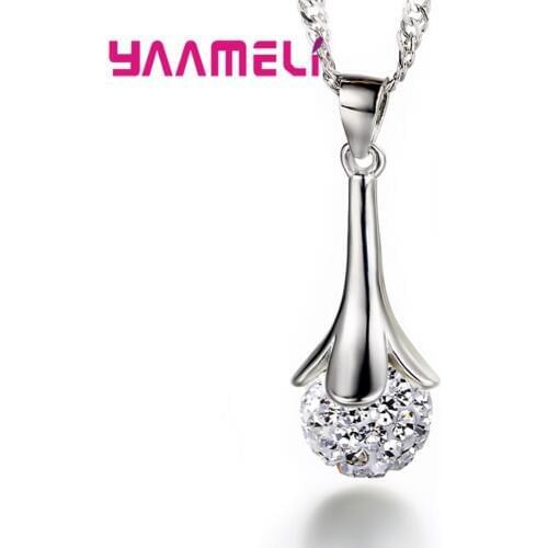 Lovely Christmas Gift for Girlfriend Femme Luxury 925 Sterling Silver with Austiran Crytal Inlay Paved Disco Ball Necklace