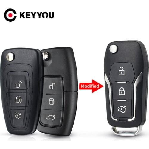 KEYYOU Cut/uncut Blade 3 buttons Keyless Entry Fob Car Remote Key 3 Buttons for Ford Mondeo Focus Fiesta C Max S Max Galaxy