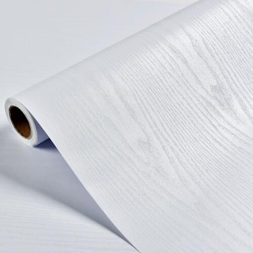 PVC Waterproof Decorative Film Wood White Wallpaper Self-adhesive Stickers Kitchen Cabinet Bedroom Wardrobe Furniture Renovation