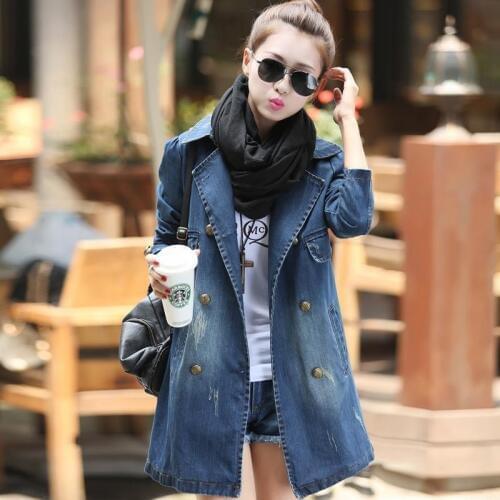 Plus size denim trench coat for women new 2021single breasted jeans trench outerwear fashion women coat 4XL