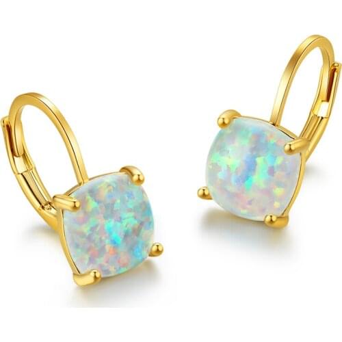 Simple Female Rainbow Green White Earrings Charm Gold Color Small Clip Earrings For Women Cute Round Opal Stone Wedding Earrings