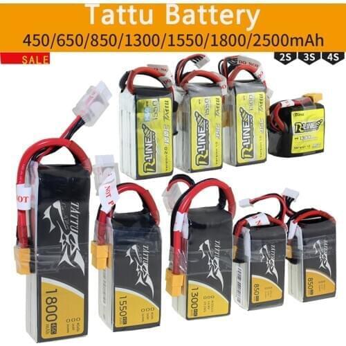 Tattu LiPo Battery Pack 1S 2S 3S 4S 220 450 650 850 1300 1550 1800 2500mAh 45C 75C 95C XT30 XT60 Plug for RC FPV Racing Drone