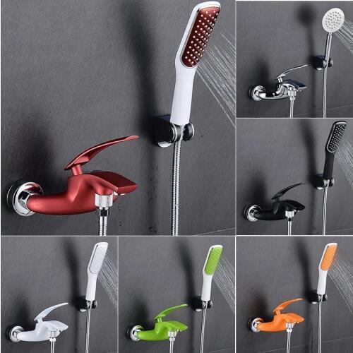 Shower Faucets Black/White Brass Bathroom Wall Mounted Shower Bathtub Faucet Sets With ABS Handheld Spray Head Shower Mixer Taps