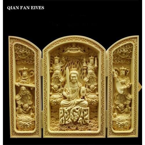 Solid wood Guanyin Laughing Buddha handmade statue，Modern art sculpture，Chinese Buddha Statue，Home Decorations，free delivery