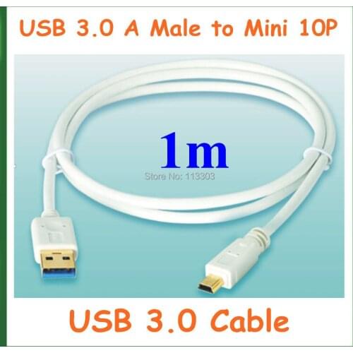 2pcs USB 3.0 Extension Cable 1m USB 3.0 A Male to Mini 10P Extender Cable White Color OD 4.0mm Data Cable
