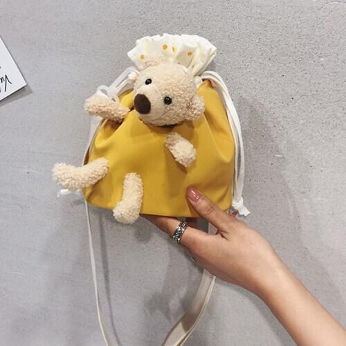 Womens bags Shoulder bag Bear Bag cartoon bag Cute Canvas Bucket Bag Female bag small bag mini bag purse bag ladies bag
