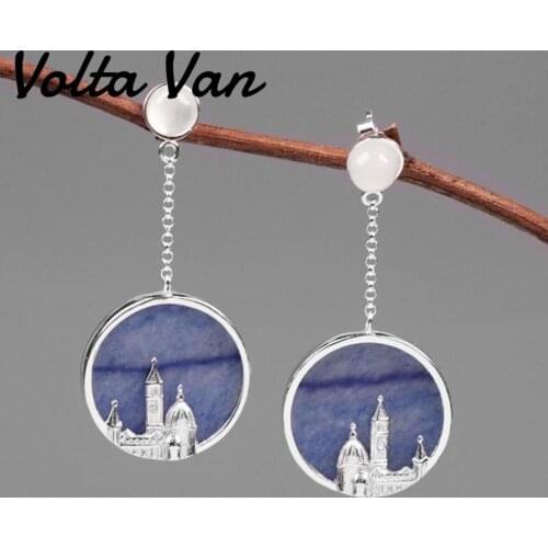 Volta Van Women Drop Earrings 925 Sterling Silver Pendientes Plata Moonstone Aventurine 2021 New Classic Round Party Earrings