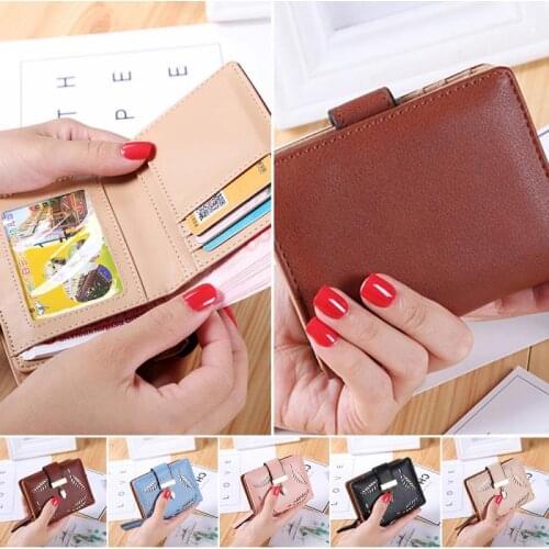 Ladies Fashion Short Wallet Korean Version Zipper Buckle Hollow Leaf Wallet Card Bag Short Leather Bag Pocket Wallet Card Bag