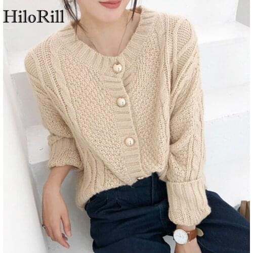 HiloRill 2021 Solid Casual Cardigan Sweater Women Twist Batwing Long Sleeve Chic Cropped Sweater Female O Neck Knitted Tops