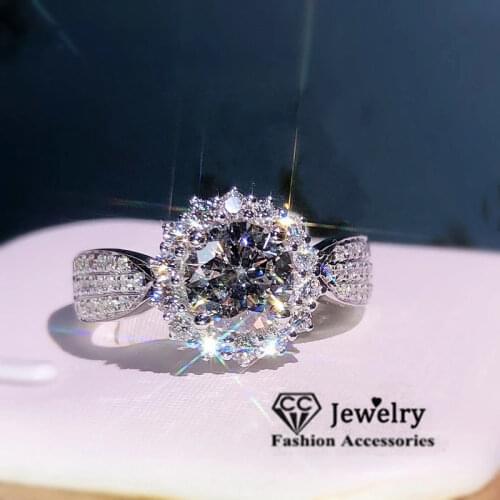 CC Women Rings S925 Sterling Silver Cubic Zirconia Round Stone Luxury Fine Jewelry Bridal Wedding Bague Drop Shipping CC3141