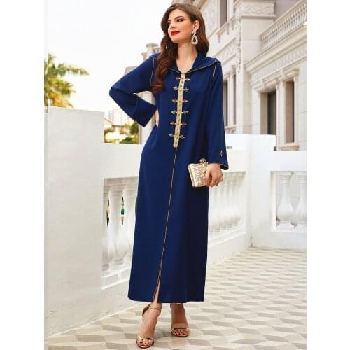 Women Dubai Djellaba Hooded Abaya Dress Long Hand Sewn Crystal Arabic Ethnic Robe Traditional Muslim Islamic Gown Evening Party