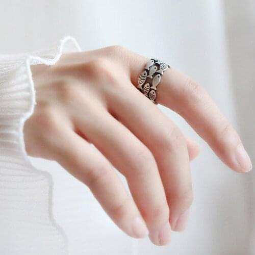 Women Adjustable Open Cuff Ring Retro Fish Open Rings Wedding Jewelry H9
