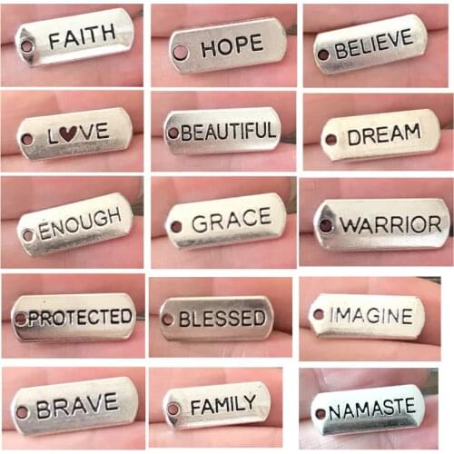 12PCS Bulk Inspirational Believe Charms Zinc Alloy Rectangle Word Affirmation Charm Pendants for Bracelet Necklace