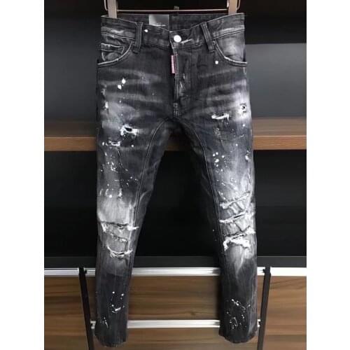 2021 Fashion Tide Brand DSQ2 High-end Washed Hole Printed Mens Jeans *A379