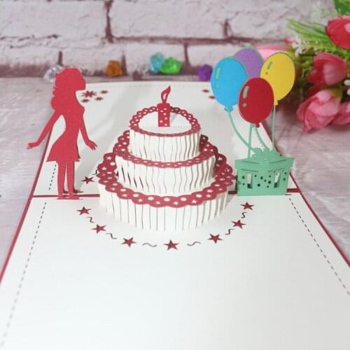 3D Handmade Blowing Candle Girl Birthday Cake Paper Invitation Greeting Cards PostCard Daughter Birthday Party Creative Gift