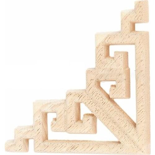 4pcs Unpainted Wooden Decals Applique Onlay Carved Craft Home Corner Frame Decor