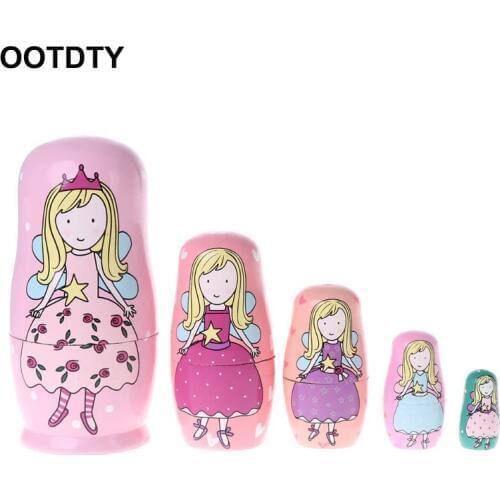 5PCS Wooden Matryoshka Doll Princess Home Wooden Russian Nesting Dolls Gift Matreshka Handmade Crafts Kids Toy Gift